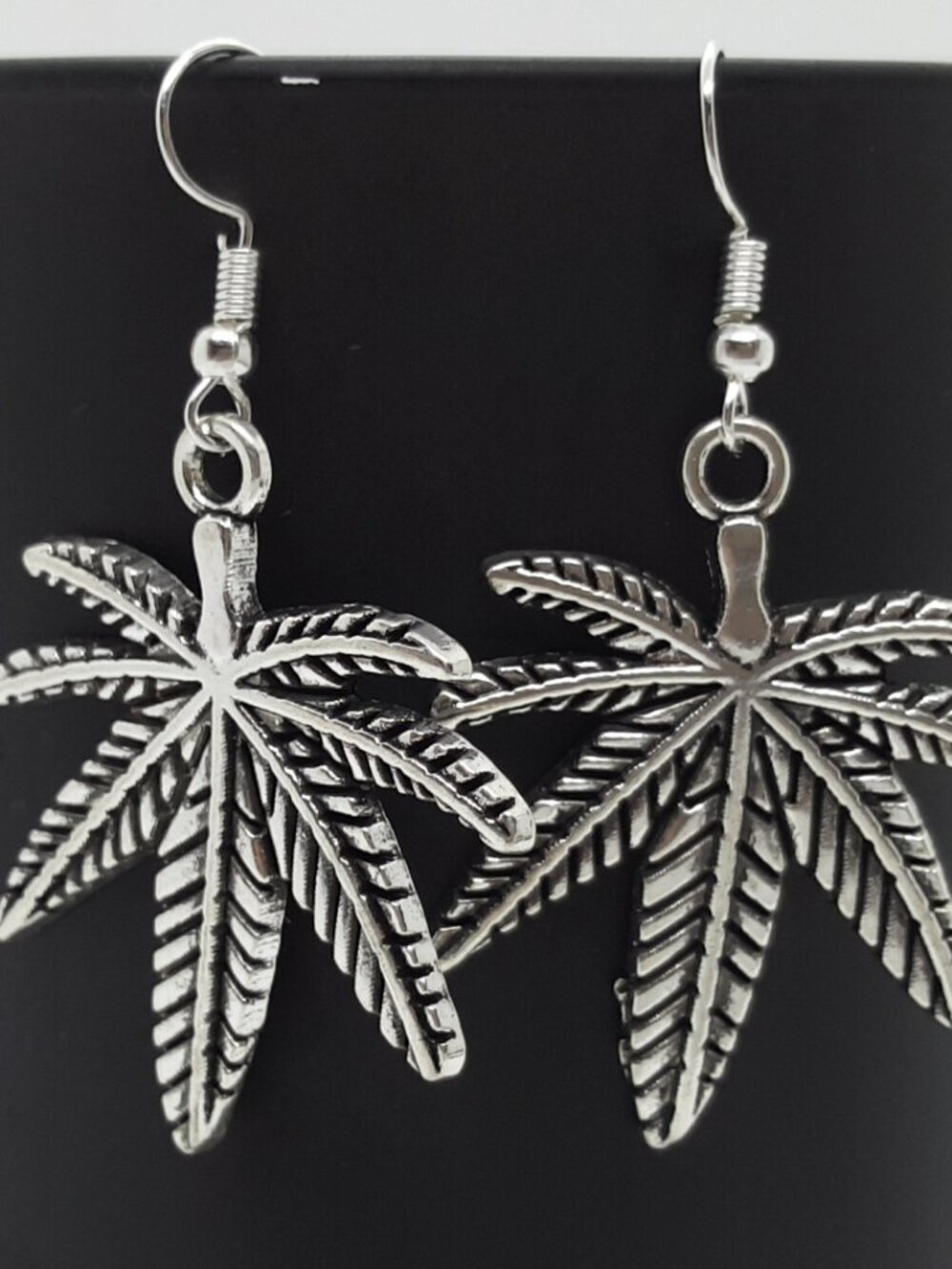 one pair Stainless Steel Hook Cannabis Weed Pot Leaf Dangle Earrings